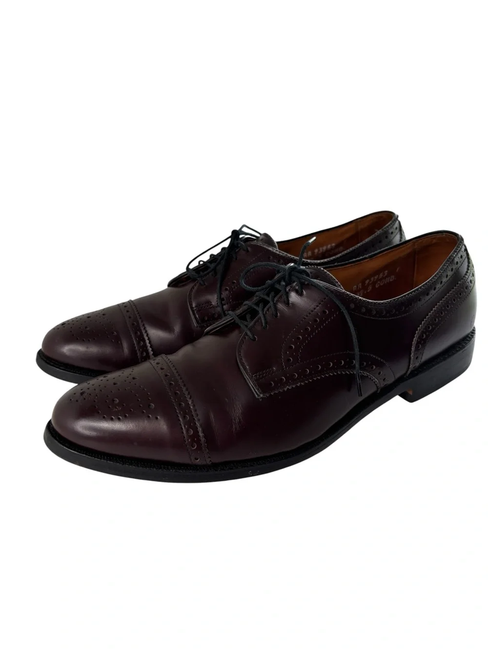Allen Edmonds Stratton Brouge Cap Toe Oxfords Size 10 AA Burgundy Leather Sole